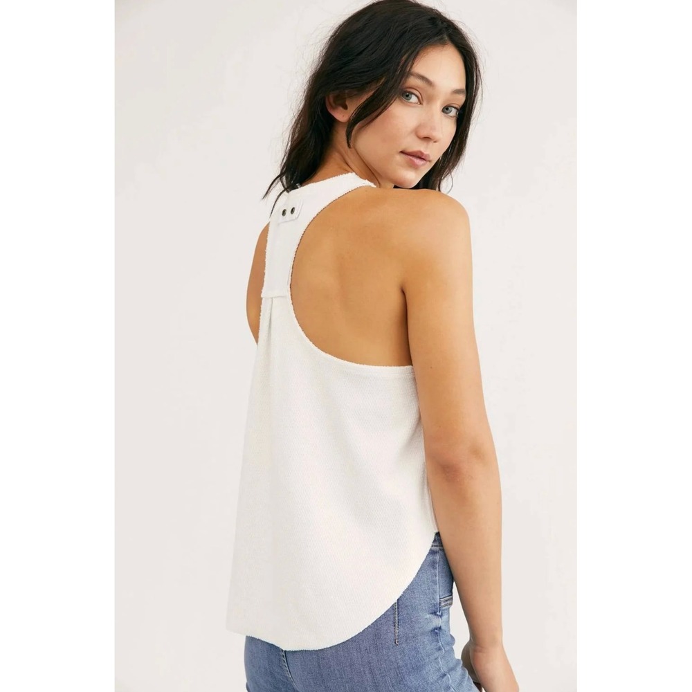 Free People We The Free Cool It Racerback Tank White Texture Waffle Swing Top XS